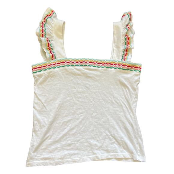 St John’s Bay White Ruffle Tank Colorful Size Large - Picture 1 of 4